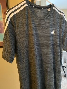 adidas Men's Heathered Charcoal Short Sleeve Tee with White Stripes